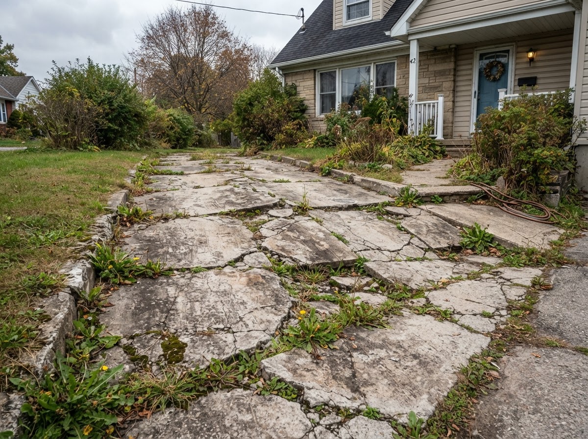 Concrete Driveway before — damaged or unfinished concrete