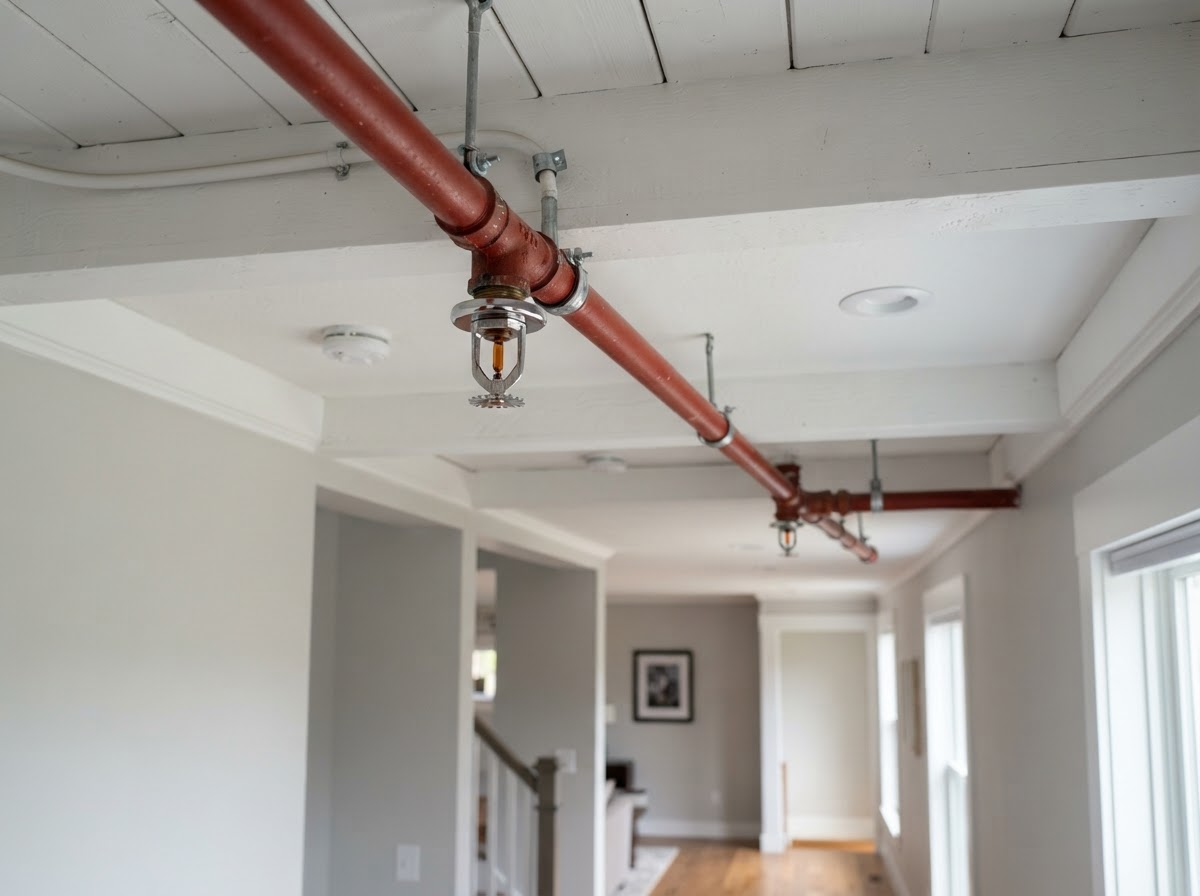 Residential fire-sprinkler piping and ceiling sprinkler heads