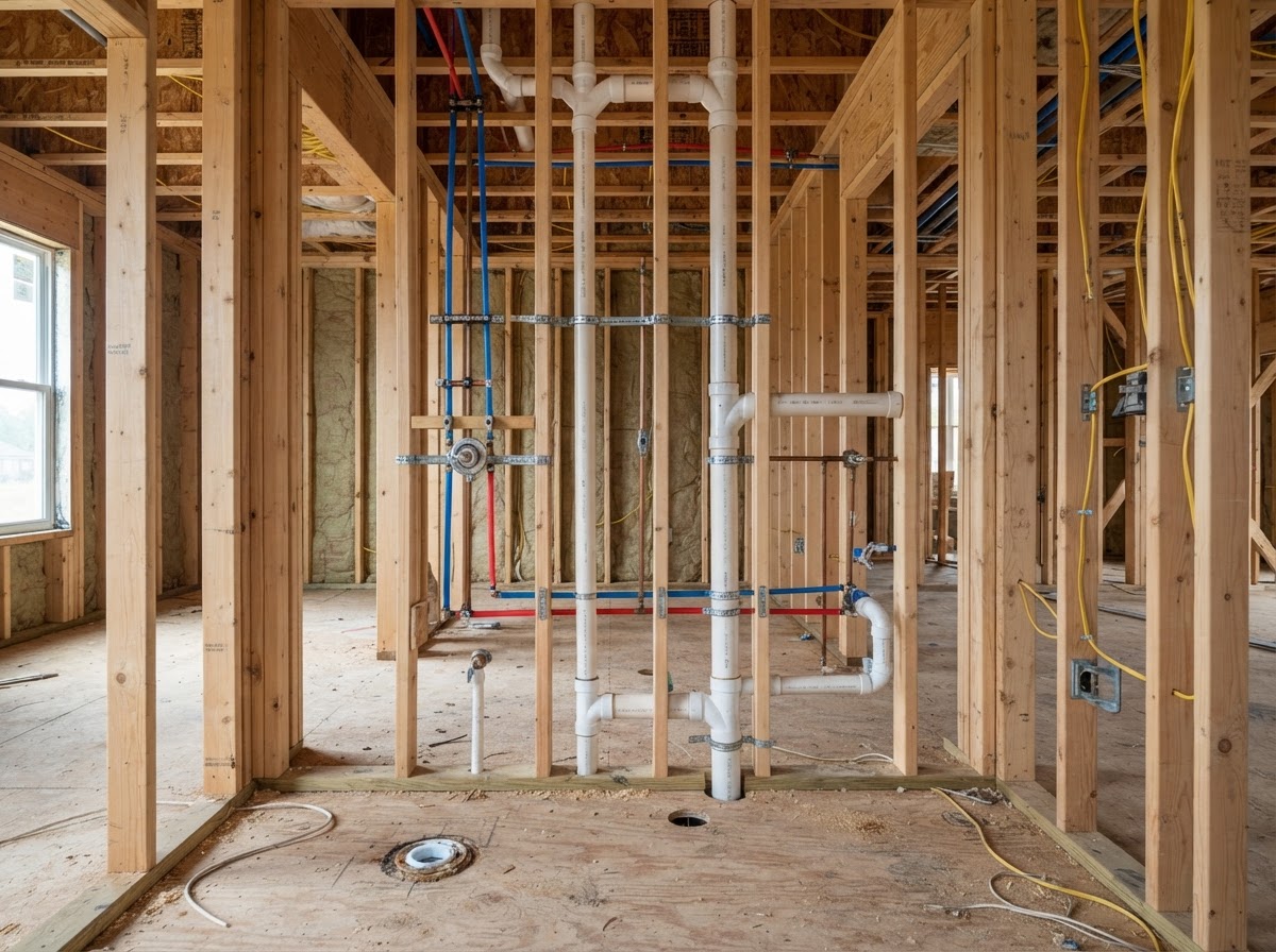 Plumbing rough-in within a home under construction