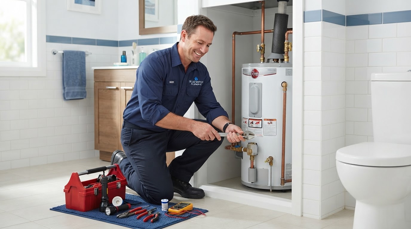 Licensed emergency plumber servicing a water heater in Orange County