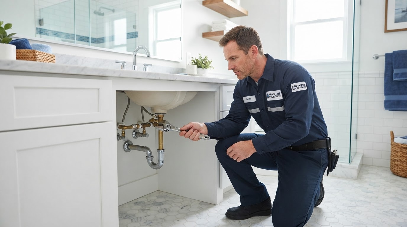 Emergency plumber repairing pipes in an Orange County home