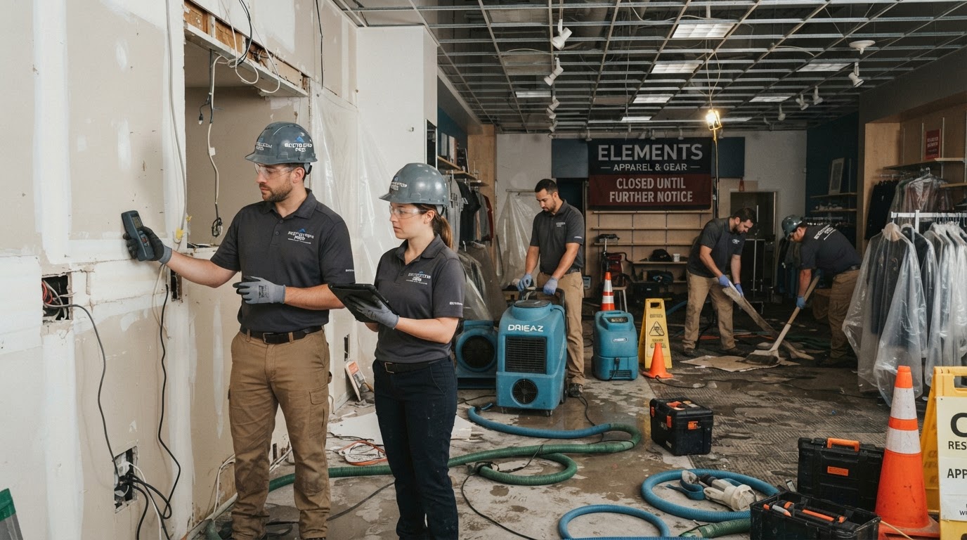 Restoration team working inside a commercial property environment