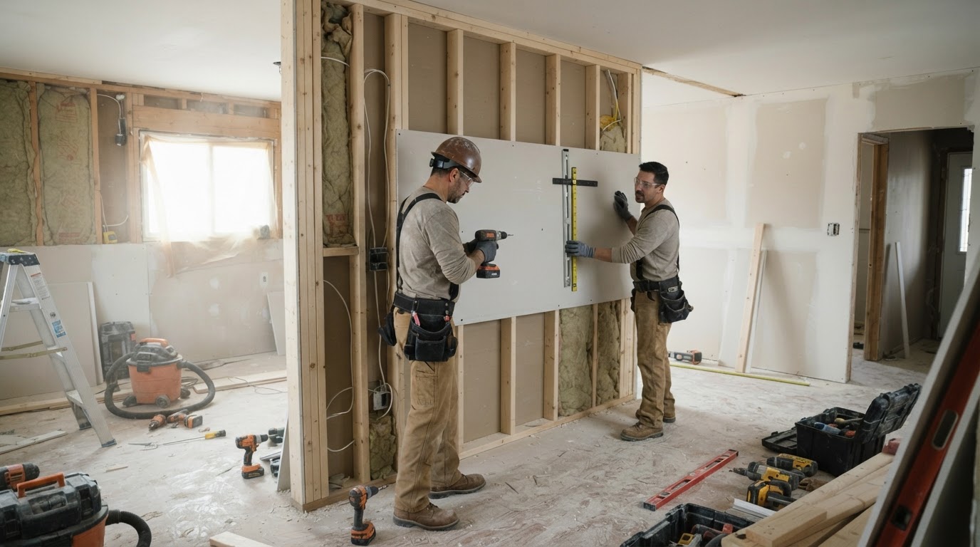 Interior reconstruction work in a Pineville-area property after water damage