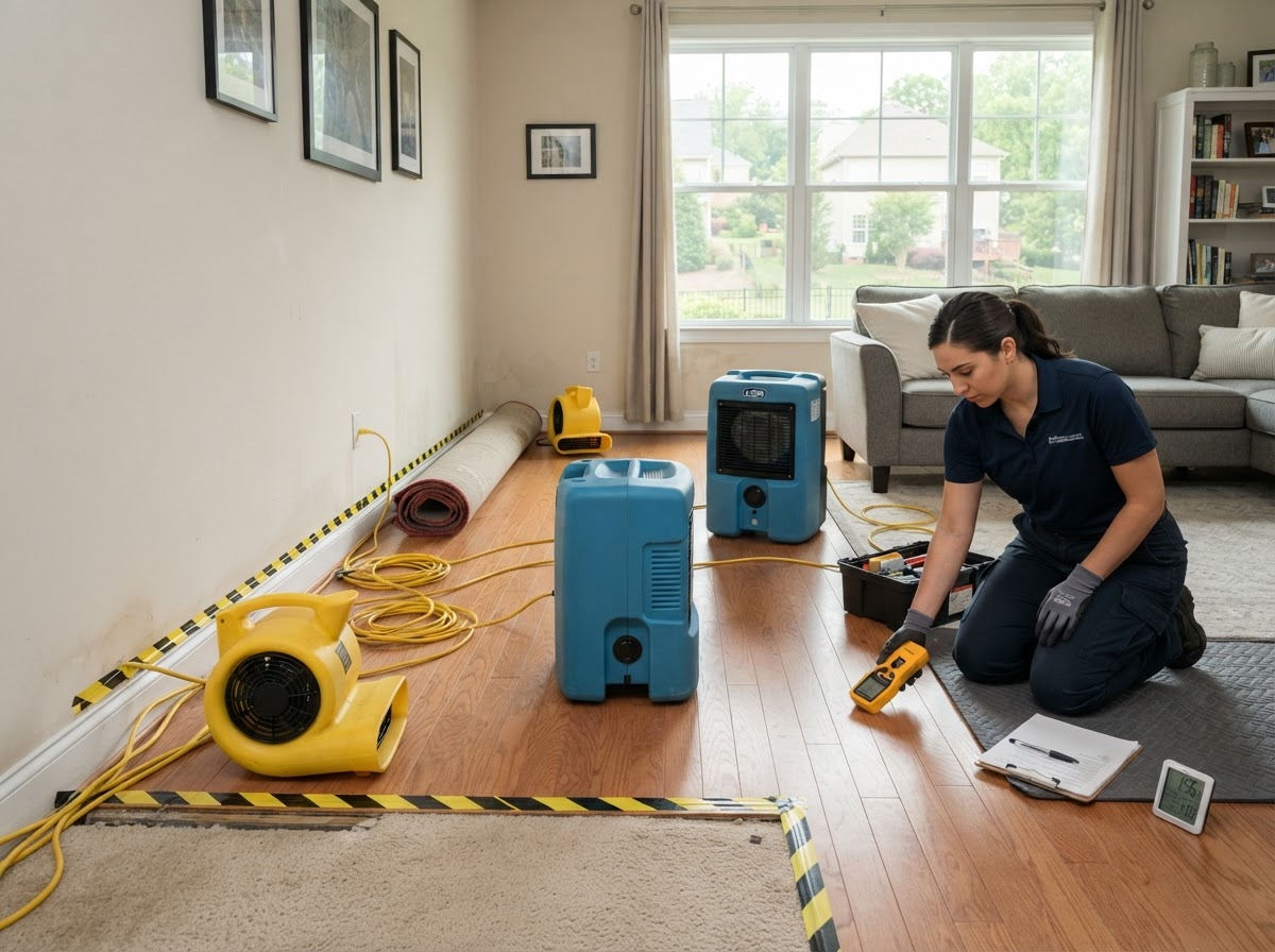 Water damage restoration and structural drying in Charlotte NC