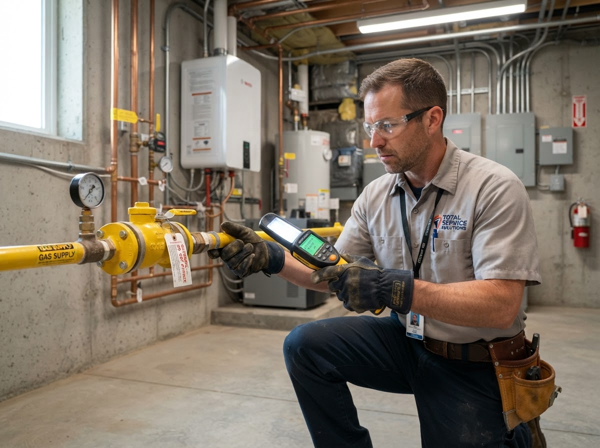 Gas Line Repair example — Gas leaks and line repairs handled safely. Licensed for gas line installation, testing, and repair.