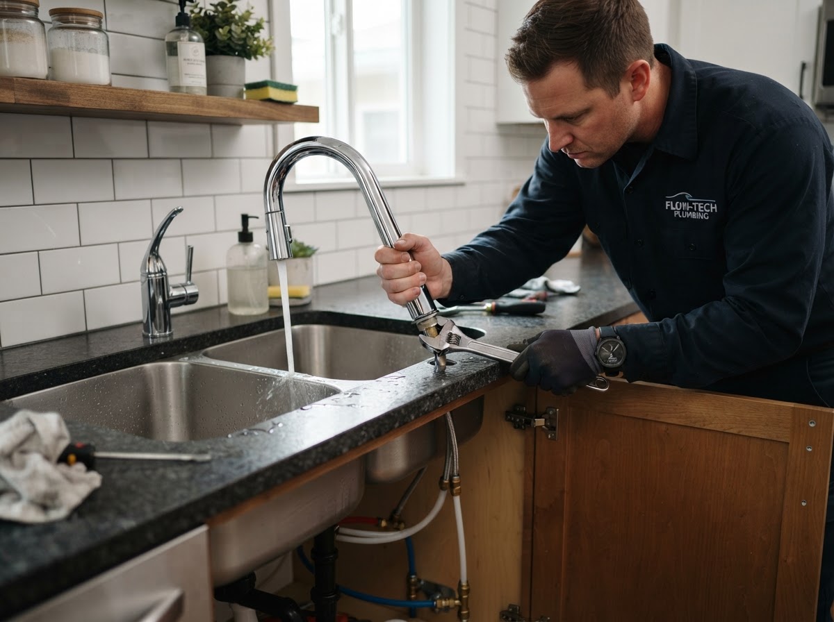Faucet Repair example — Dripping, leaking, or low-pressure faucets repaired. New faucet installation with quality fixtures.
