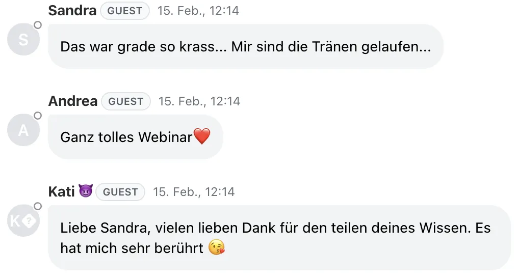 Live-Chat Feedback: Das war grade so krass... Mir sind die Tränen gelaufen