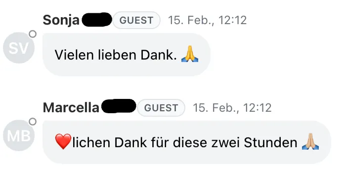 Live-Chat Feedback: Vielen lieben Dank · ❤️lichen Dank für diese zwei Stunden
