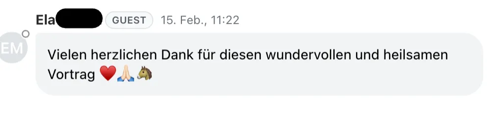 Live-Chat Feedback: Vielen herzlichen Dank für diesen wundervollen und heilsamen Vortrag