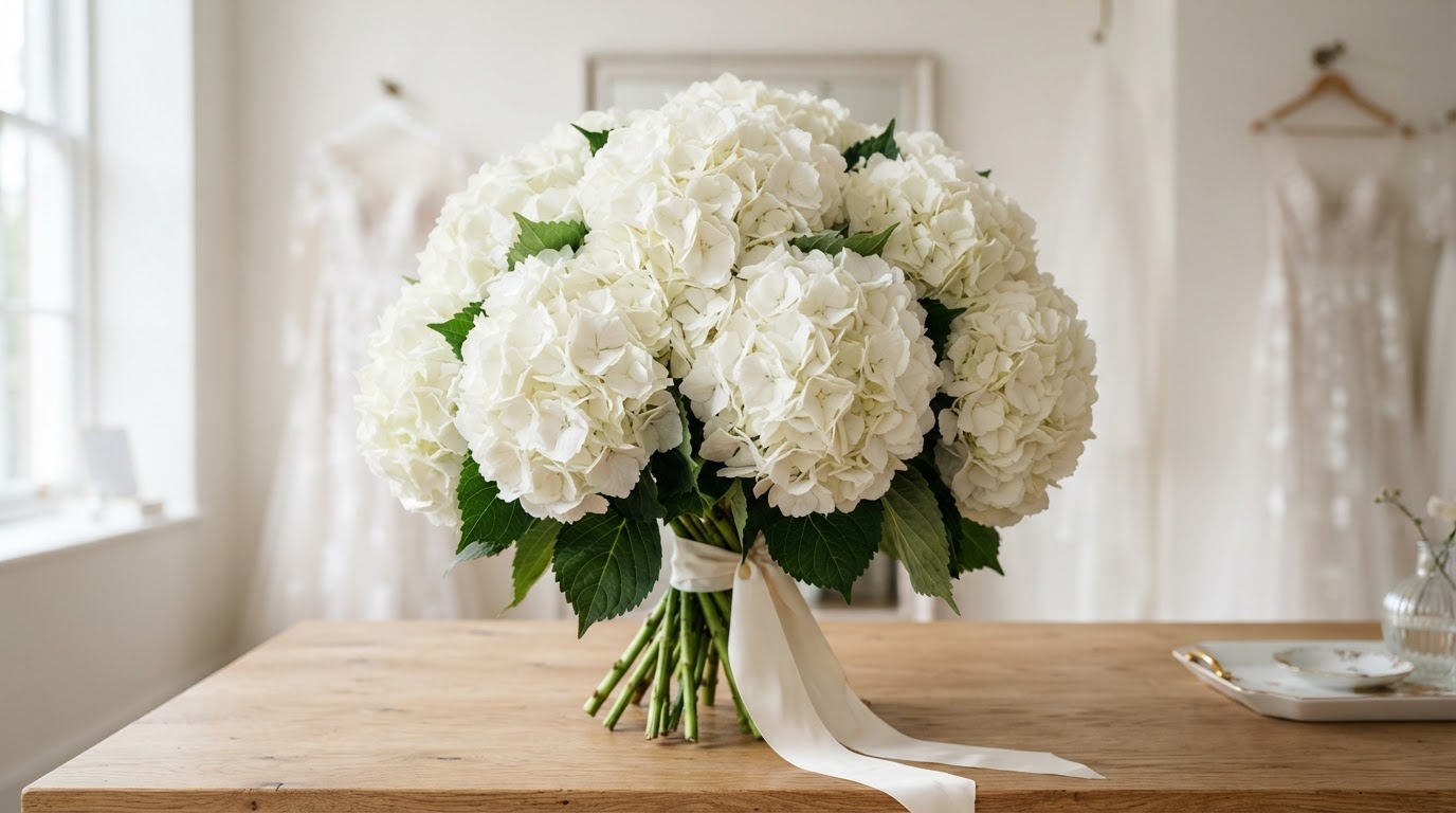 White preserved hydrangea floral bloom
