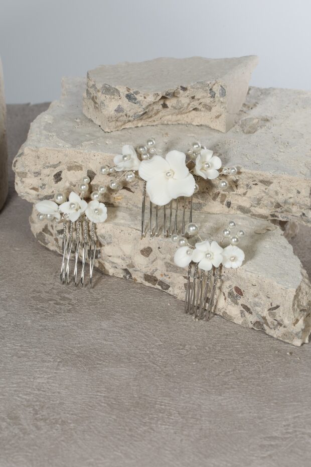 Porcelain Floral Hair Pins Trio