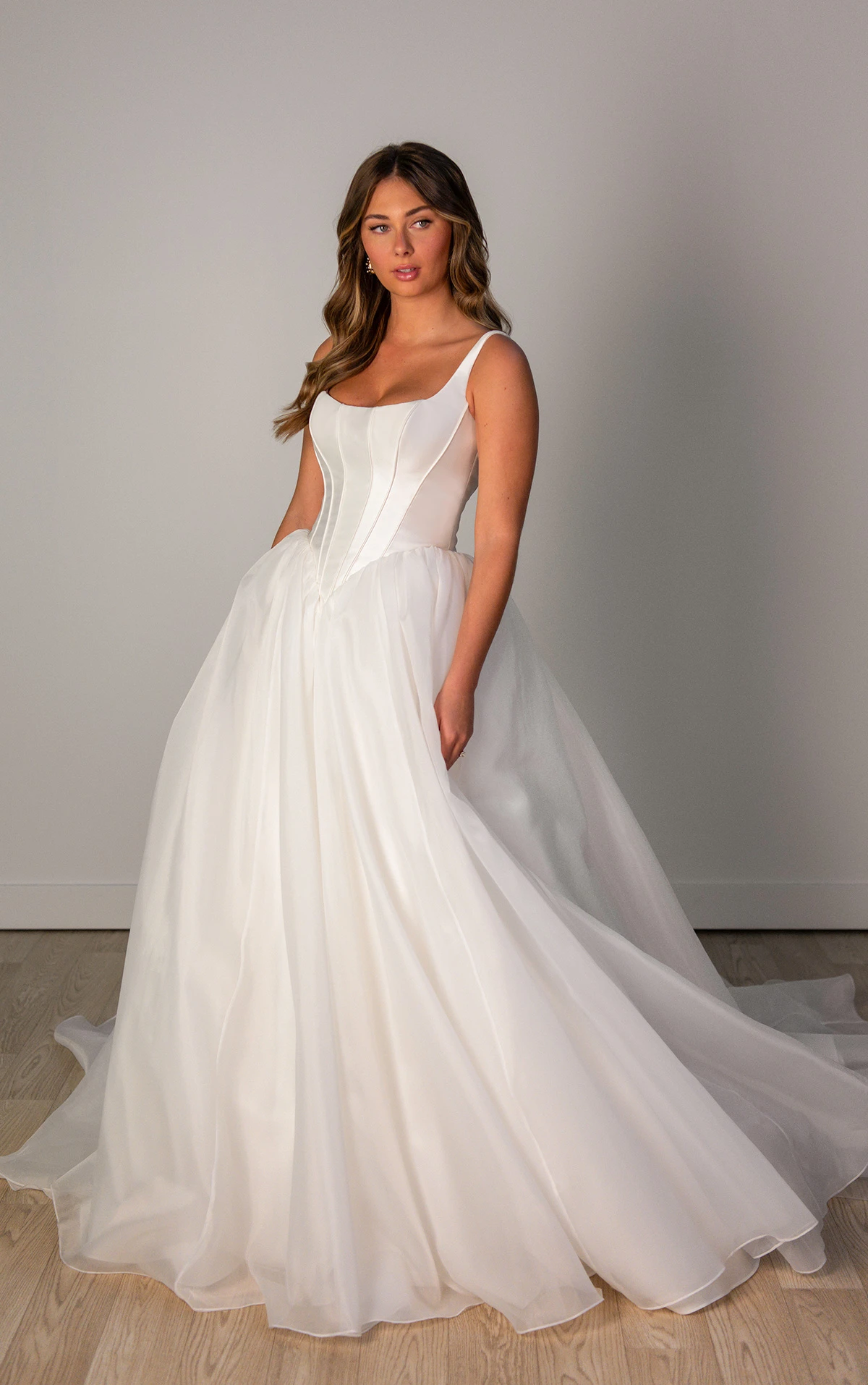 Stella York - Architectural Basque Corset Satin & Organza Ballgown