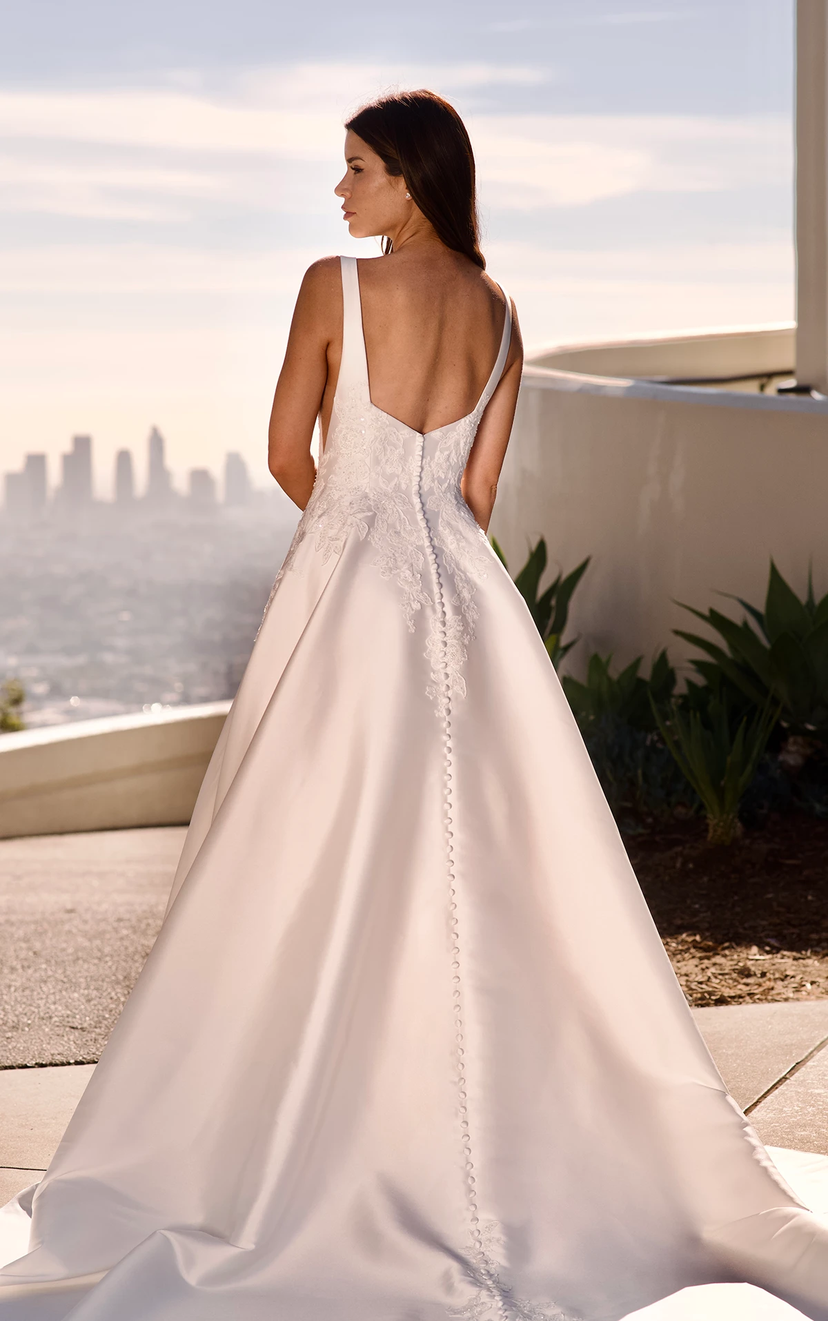 Stella York - Low V-Back Mikado Gown with Covered Pearl Buttons