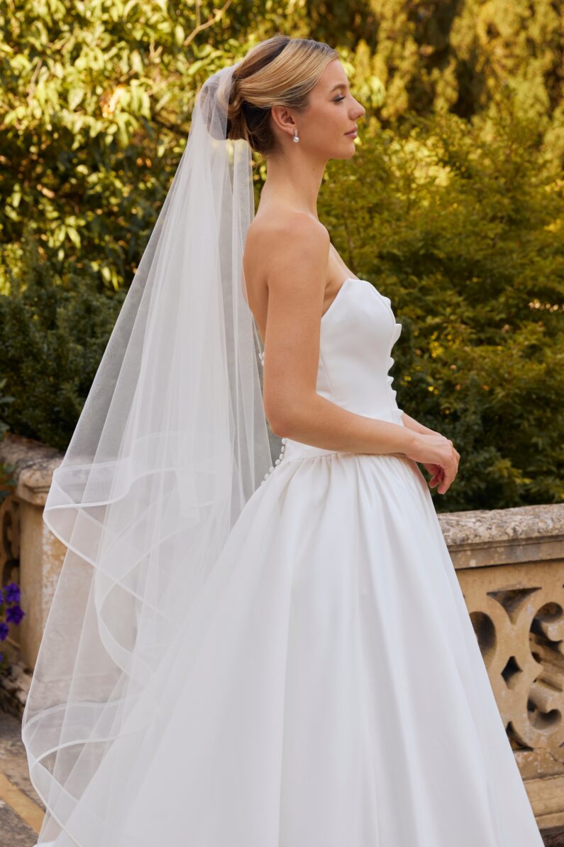 Bride wearing a two-tier cathedral veil at Diane Honeyman Ayr
