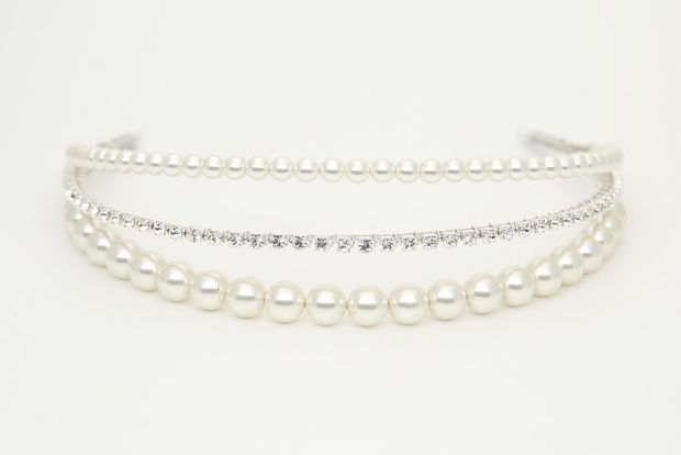 Triple Row Pearl & Crystal Headpiece