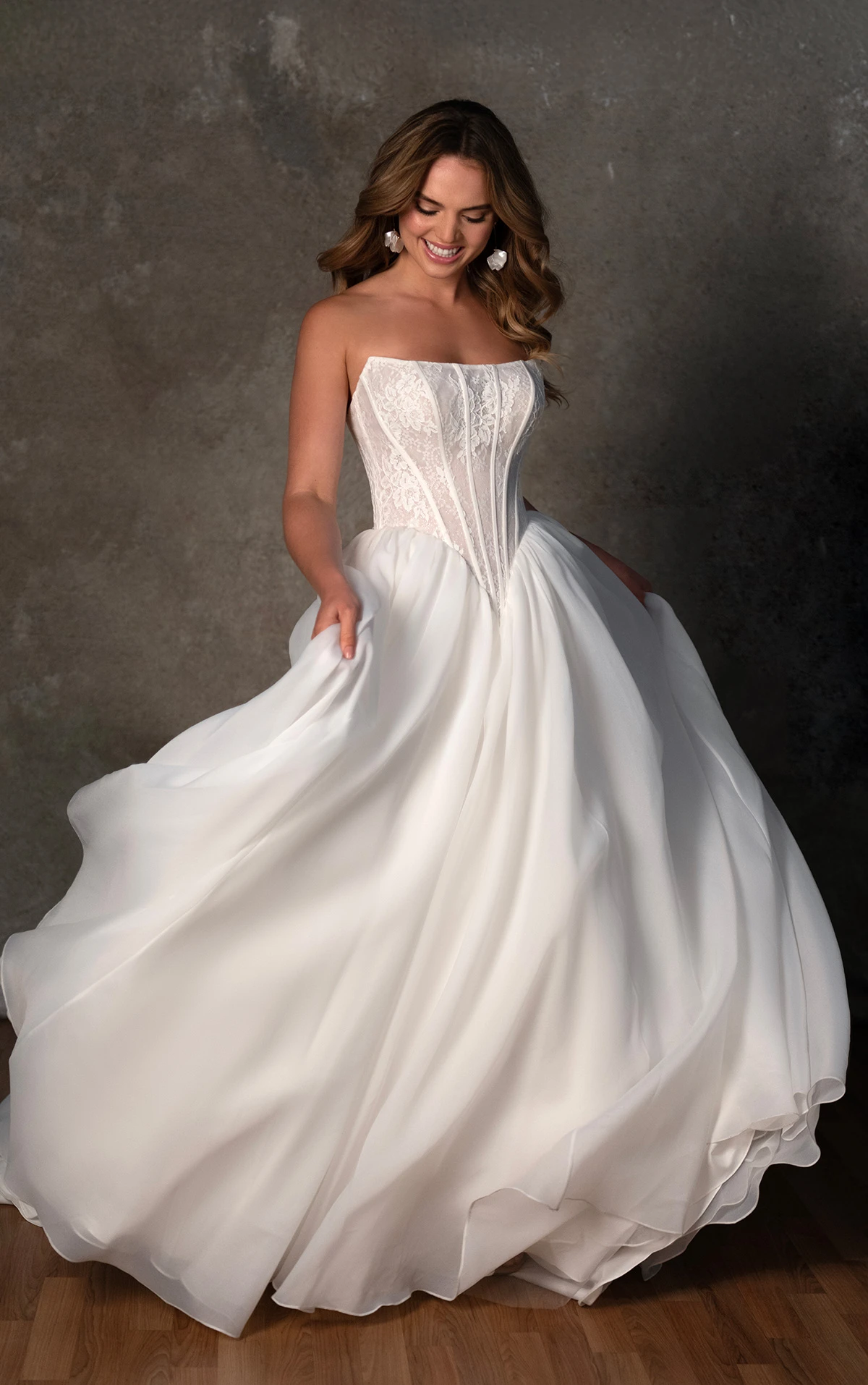 Essense of Australia - Sheer Lace Basque Corset & Floating Organza Ballgown