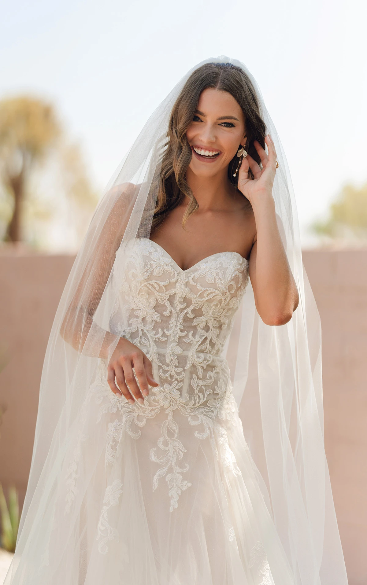 Stella York - Sweetheart Corset Gown with Cascading Tulle Veil