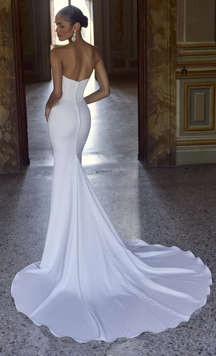 Strapless Sweetheart Crepe with Covered Buttons