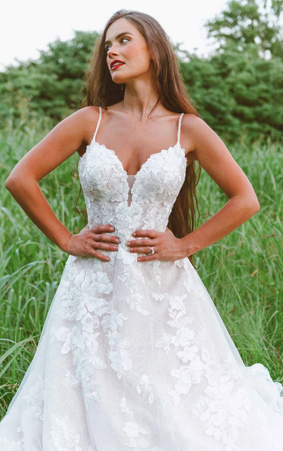 Sweetheart Beaded Spaghetti Strap Floral A-Line