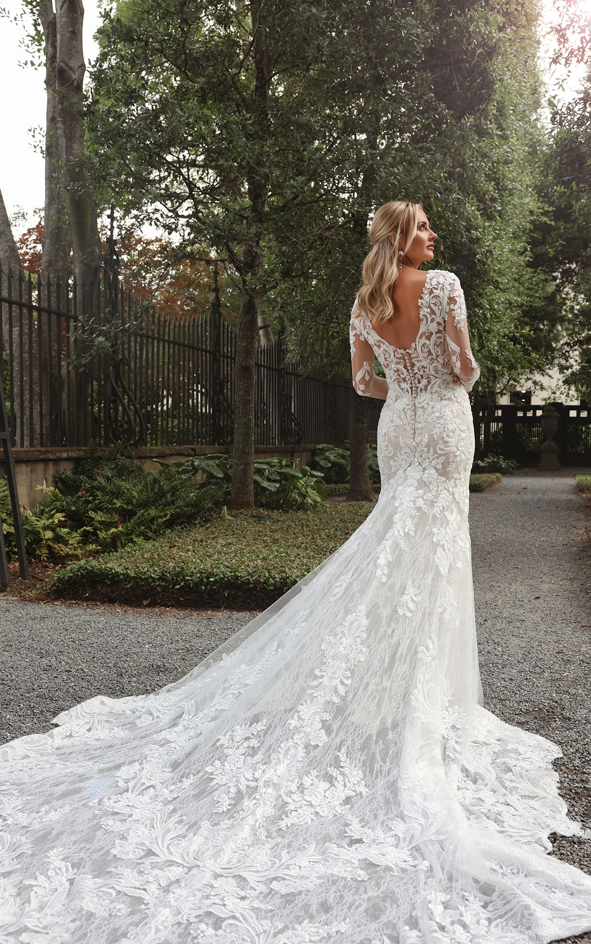 Essense of Australia - Low Illusion Lace Back & Dramatic Cathedral Train