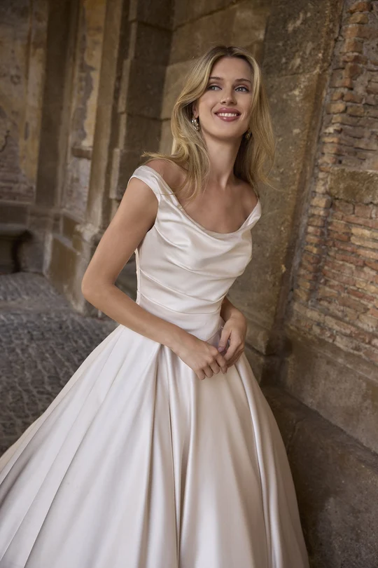 Veni Infantino - Draped Portrait-Collar Silk Mikado Ballgown