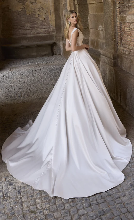Royal Mikado Ballgown with Deep V-Back