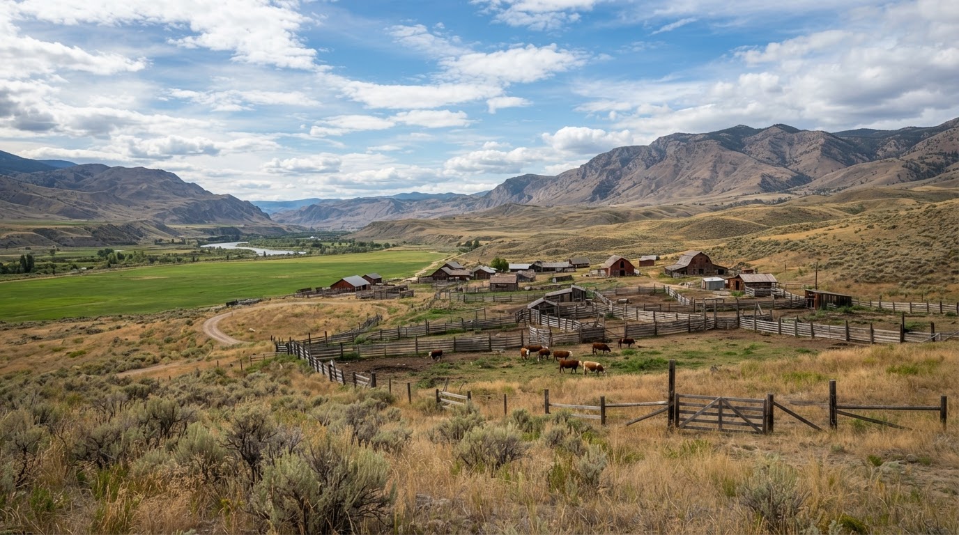 Cattle ranches farmland in the Thompson-Shuswap, British Columbia