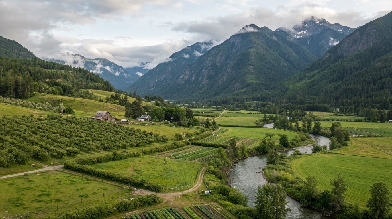 Mixed agriculture farmland in the Kootenay Boundary, British Columbia