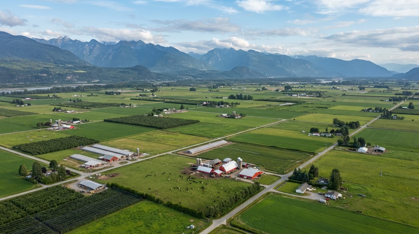 Dairy farmland in the Fraser Valley, British Columbia