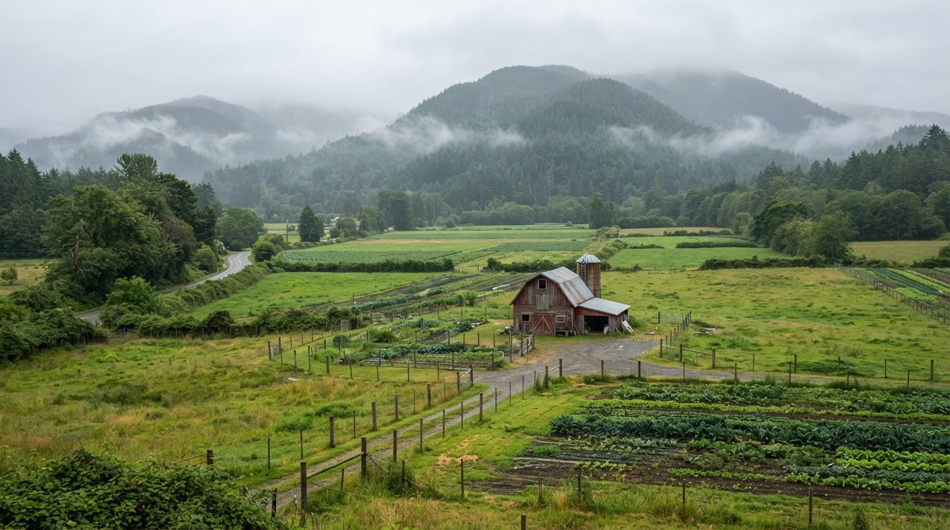 Mixed vegetables farmland in the Vancouver Island, British Columbia