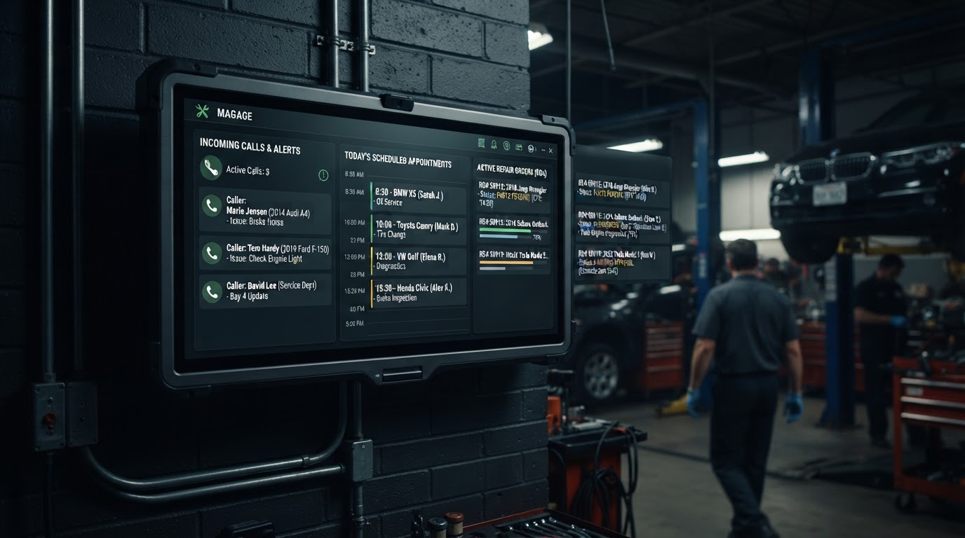 Panel de control operativo para llamadas y citas de taller mecánico