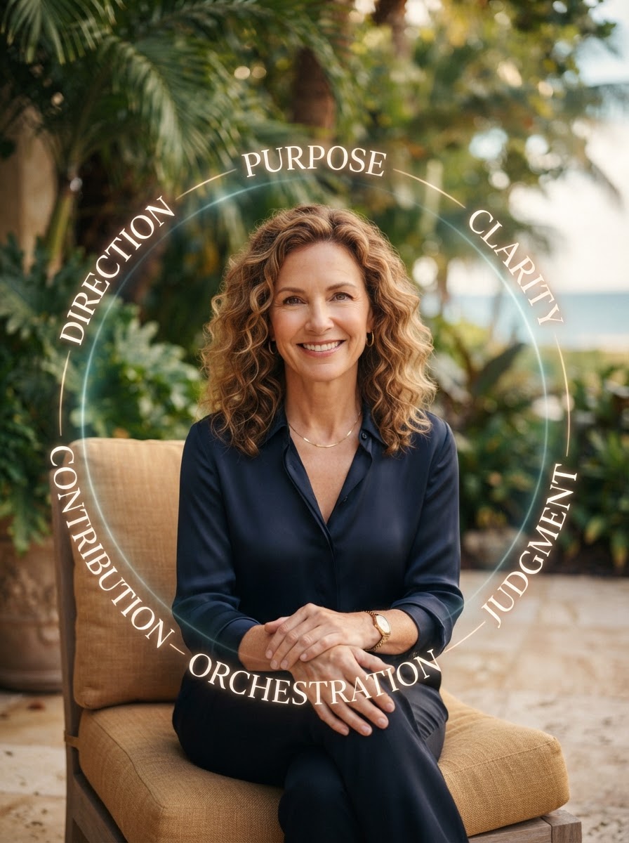 ASSET-HUMAN-CAPABILITY — Human-centered capability visual: a person at the center surrounded by Purpose, Clarity, Judgment, Direction, Contribution, Orchestration