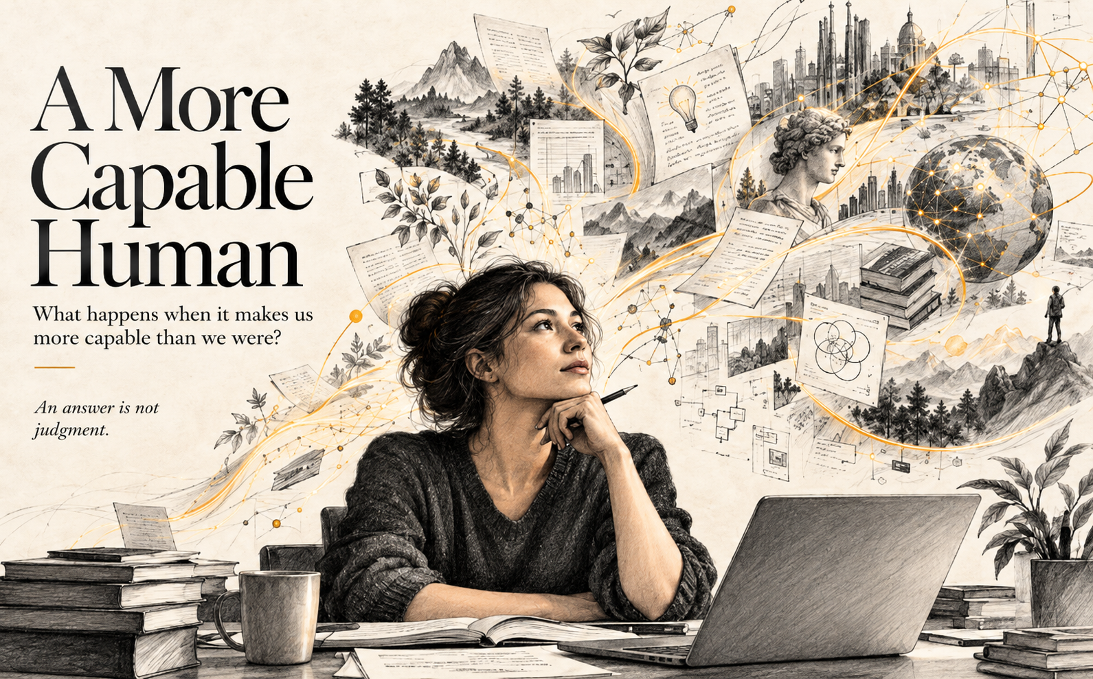 Illustration: A More Capable Human — What happens when it makes us more capable than we were? An answer is not judgment.