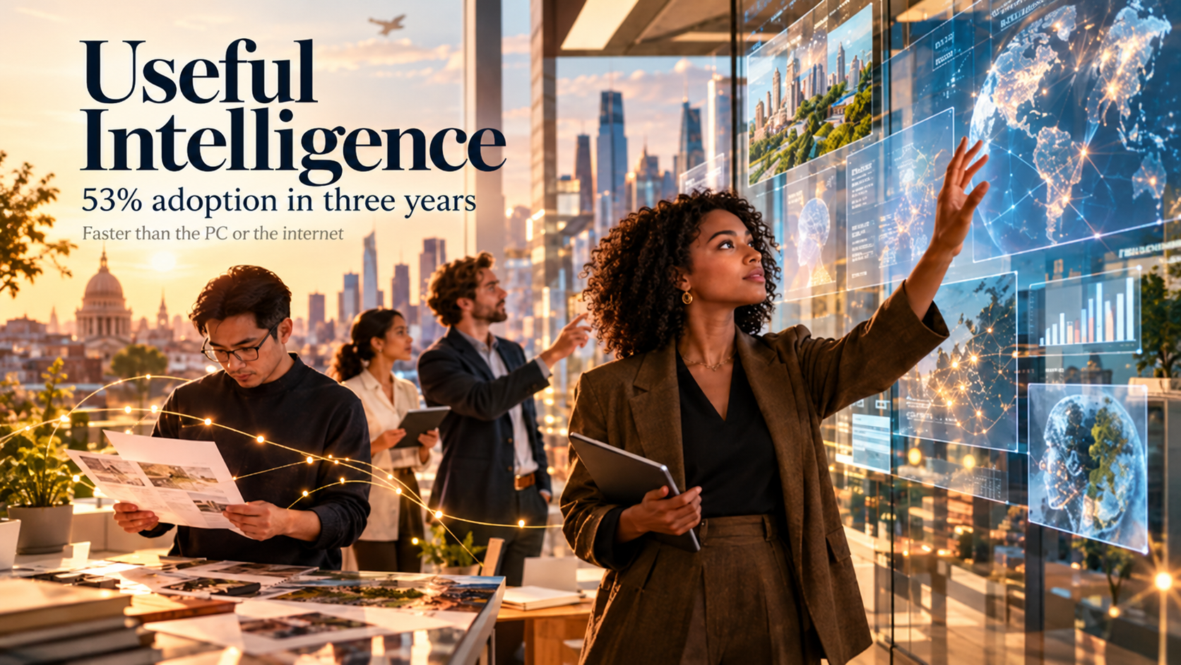 Infographic: Useful Intelligence — 53% adoption in three years, faster than the PC or the internet