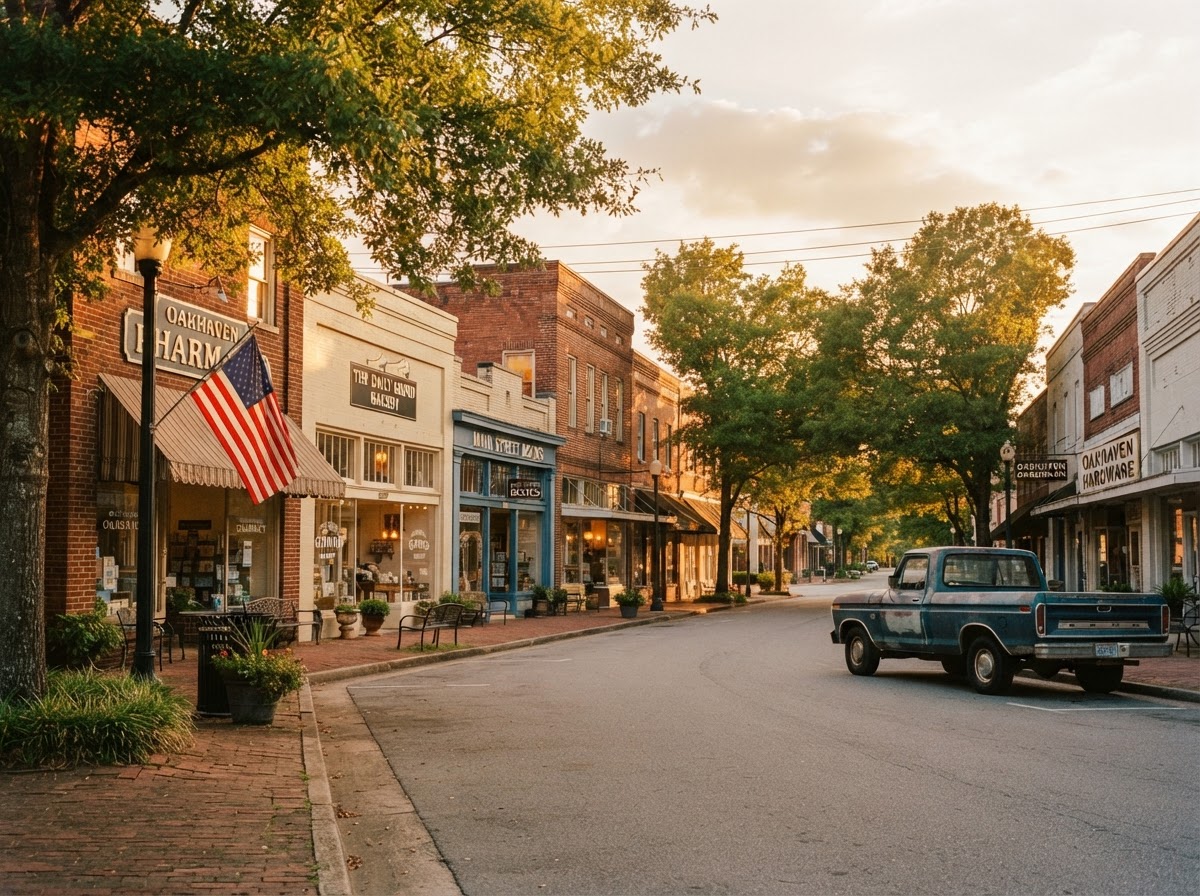 A quiet local main street with small community businesses