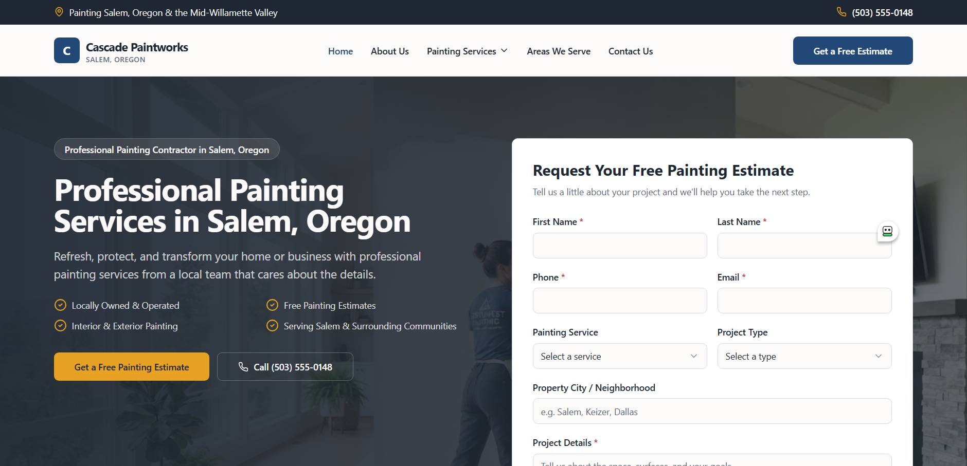 Cascade Paintworks TrustSite™ example hero section