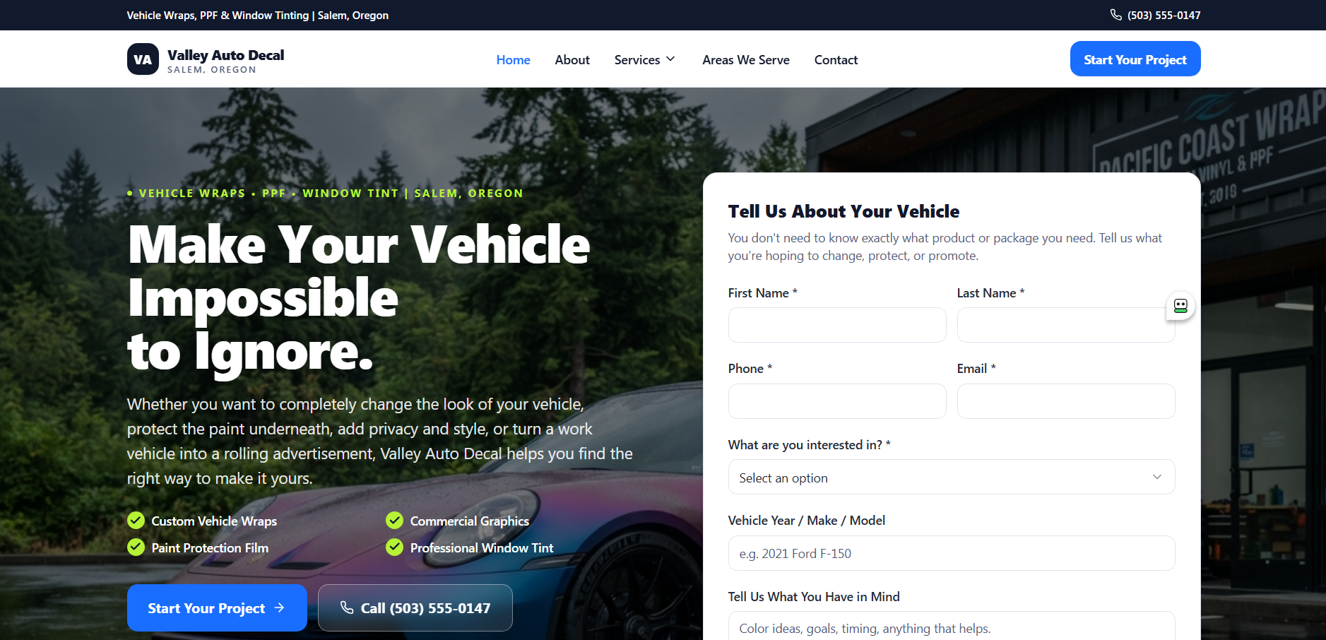 Valley Auto Decal TrustSite™ example hero section