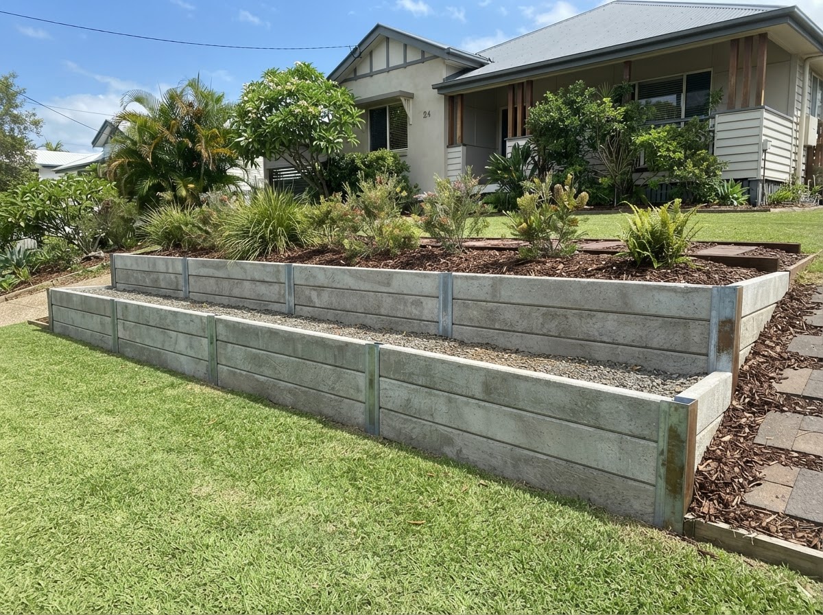 Stepped Concrete Sleeper Retaining Wall - Image 3