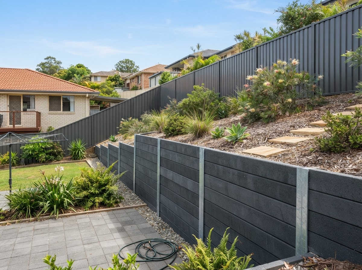 Sleeper Wall & Colorbond Fence - Image 2