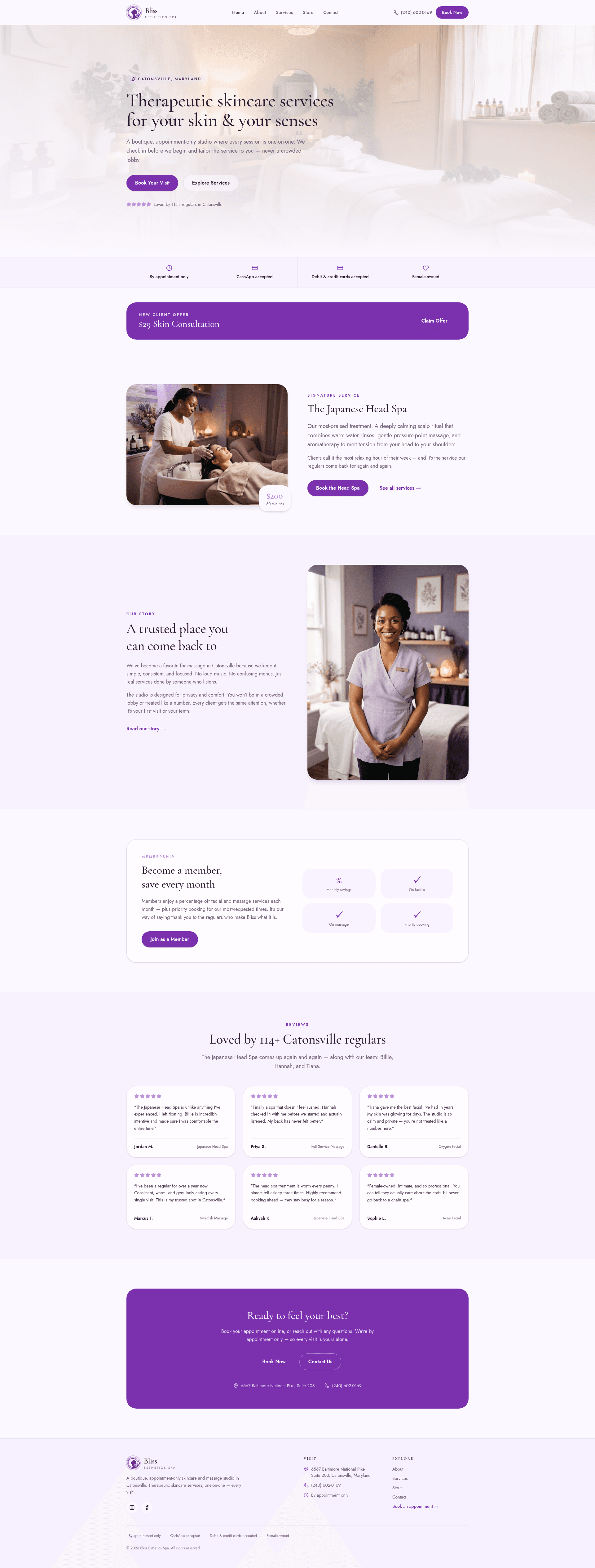 Bliss Esthetics Spa live website preview