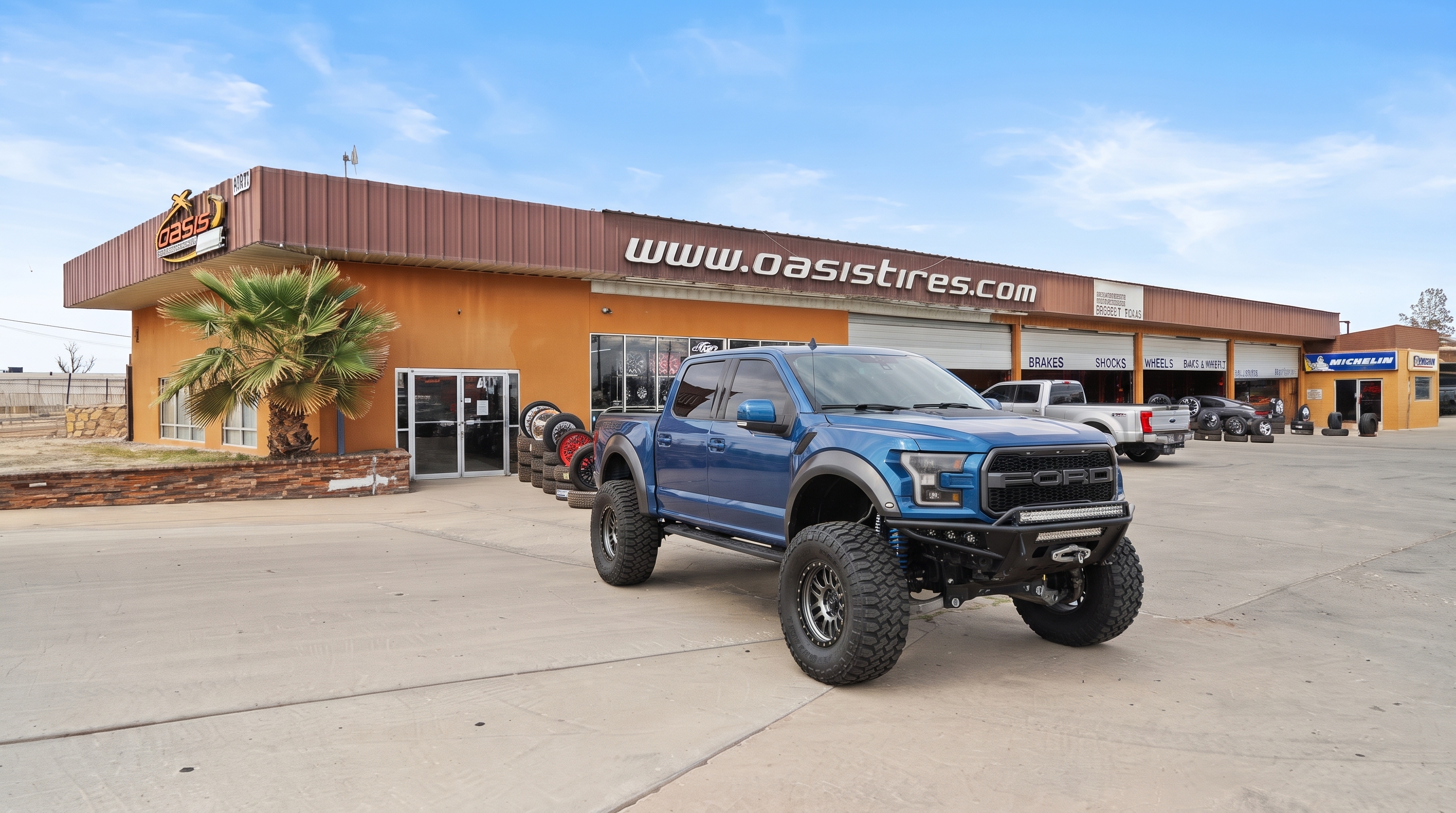 Lifted truck with off-road tires and lift kit