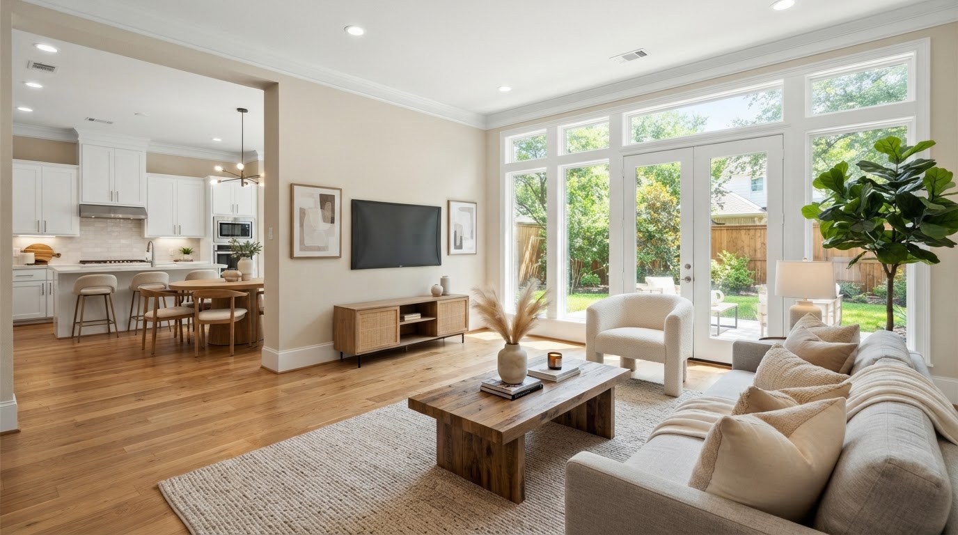 Bright, welcoming interior of a Houston-area first home
