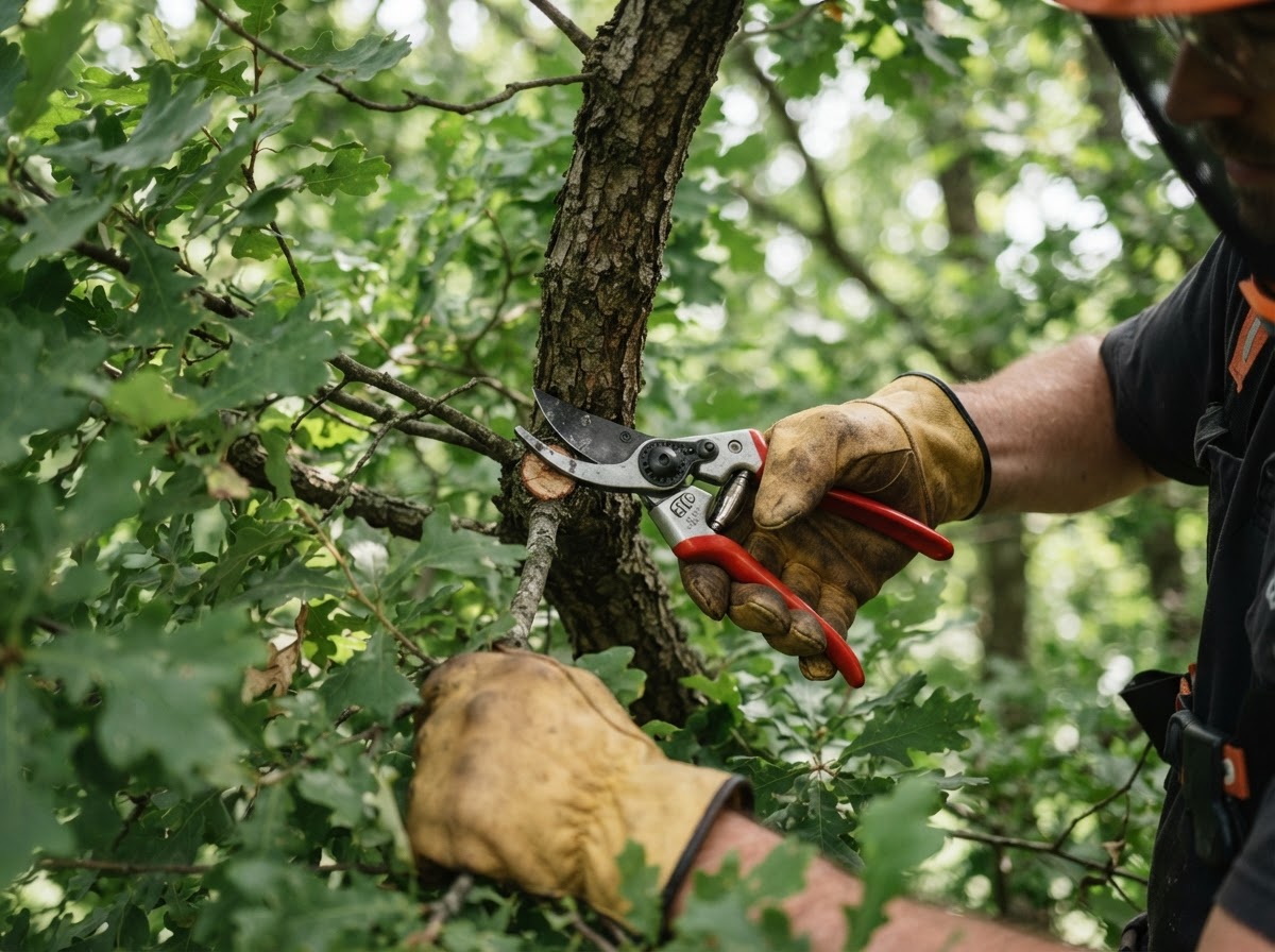 Arborist carefully pruning a tree branch in Spring, TX