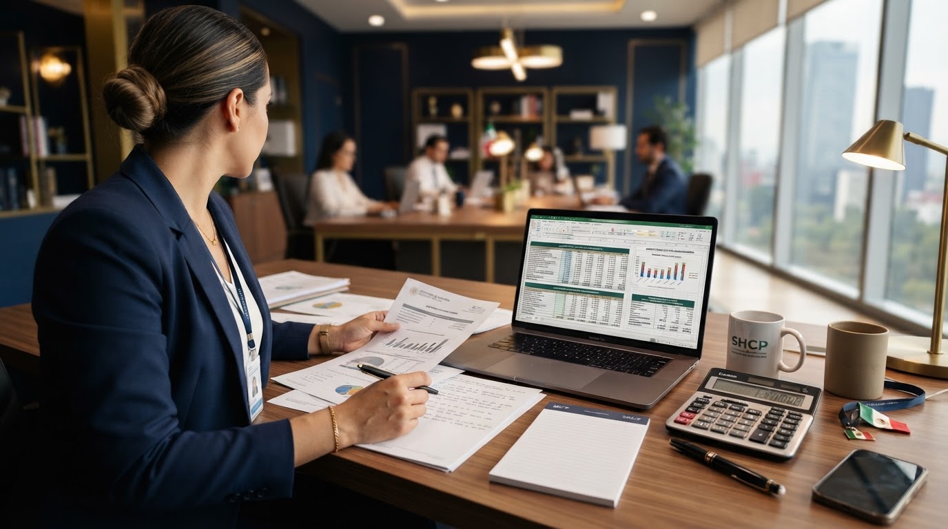 Oficina profesional de auditoría y consultoría con documentos financieros