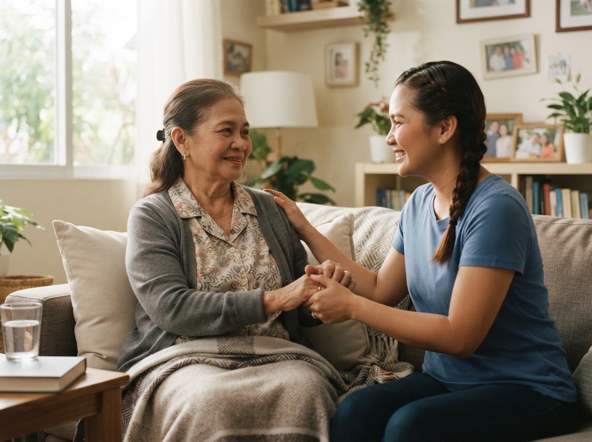 A family member offering comfort and support to a recovering relative