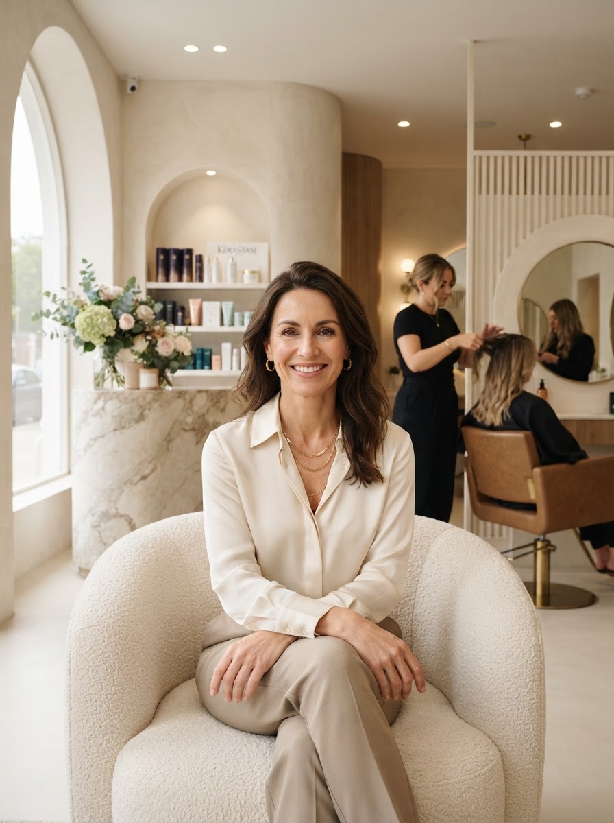Salon owner managing social media marketing