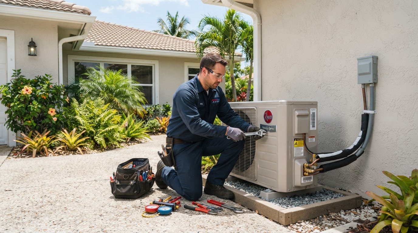 Heat pump outdoor unit installed at a South Florida home
