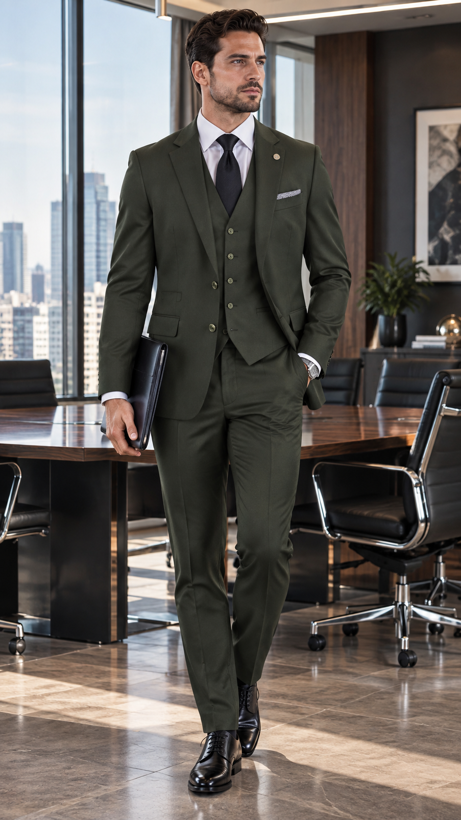 Traje de Tres Piezas Costumen Verde Oliva Sartorial (3 Outfits)