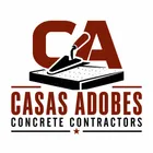 Casas Adobes Concrete Contractors logo with dark brown and black lettering, concrete slab design, and trowel icon.