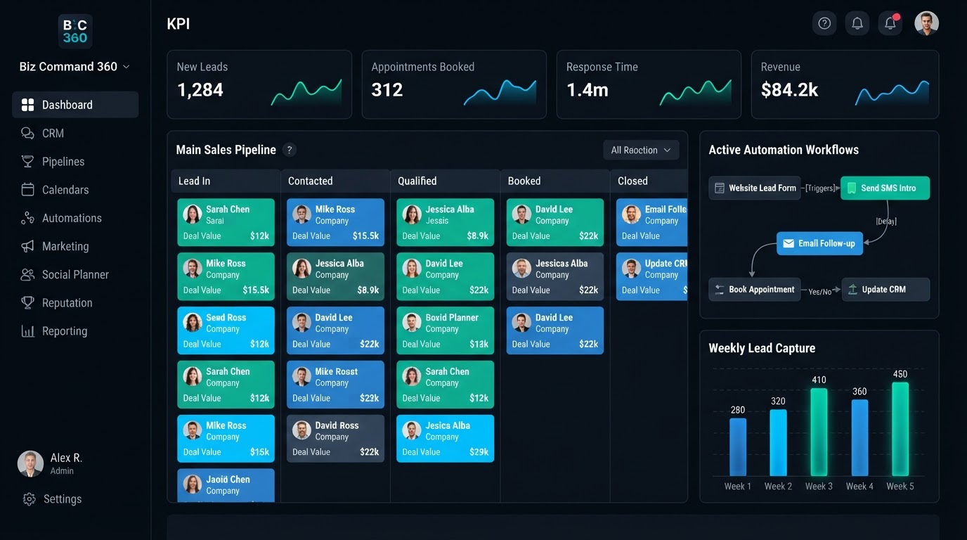 Biz Command 360 all-in-one business growth platform dashboard